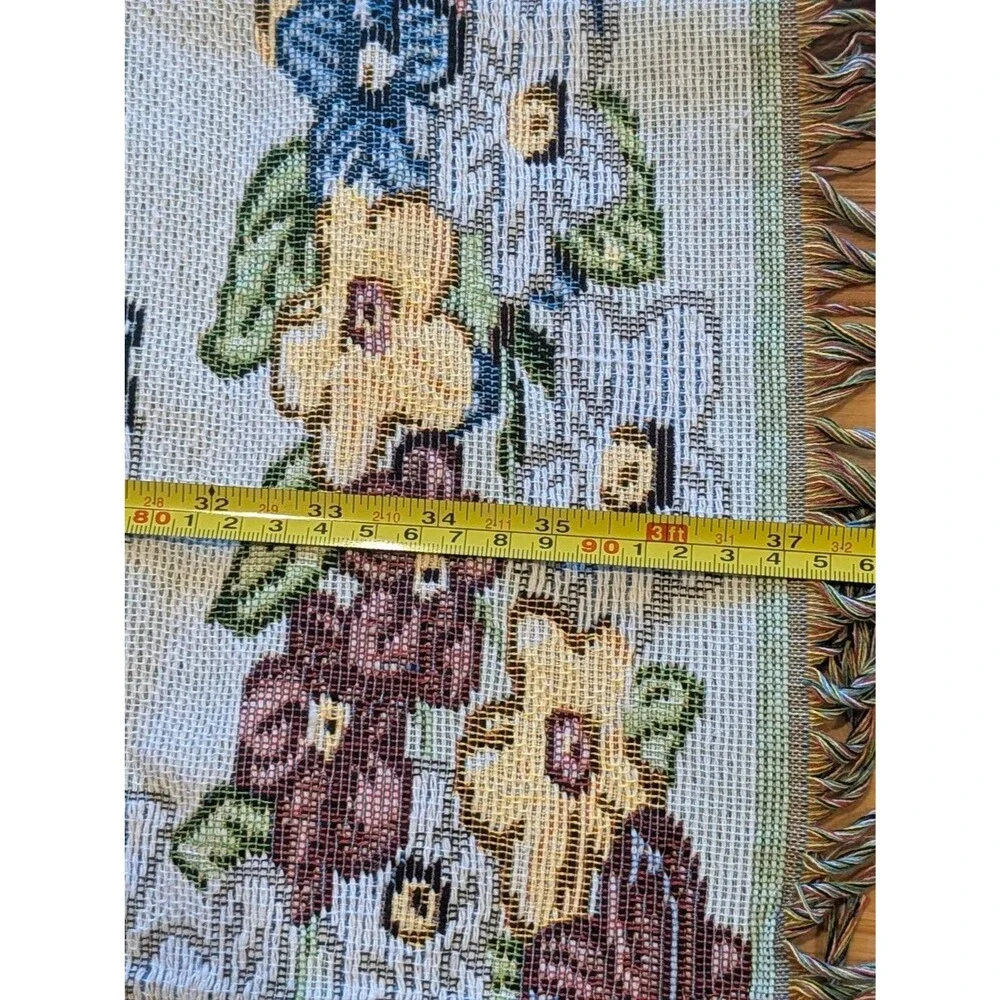 Vintage Baby Blessing Woven Tapestry Throw Blanket 38x52 Fringe Stork Nursery